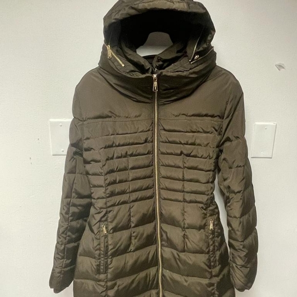 Michael Kors Coat Jacket Puffer Hood Hood Detachable Chocolate Brown Gold Size L - Picture 7 of 16